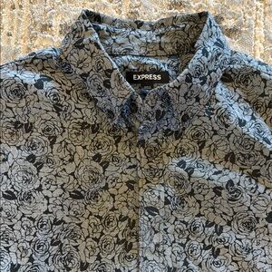 Express Men’s medium Black floral long sleeve button up shirt